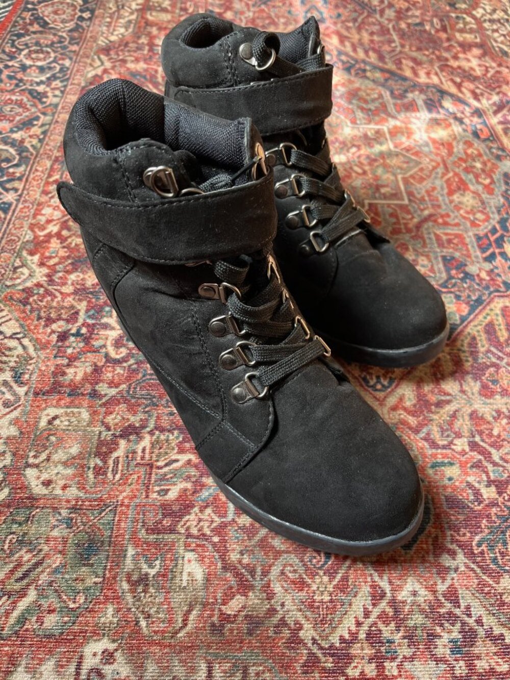 Matte Black Faux Suede Wedge Sneakers - Size 9